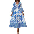 Women's Fashion Printed Casual V-neck Long Dress