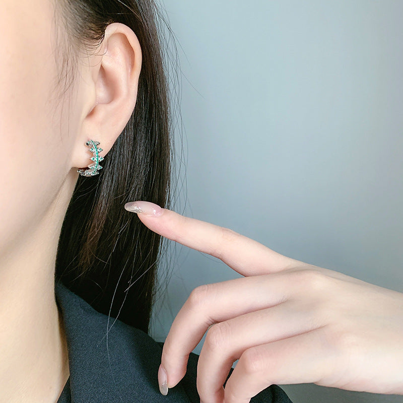 925 Sterling Silver Green Zircon Rivet Earrings