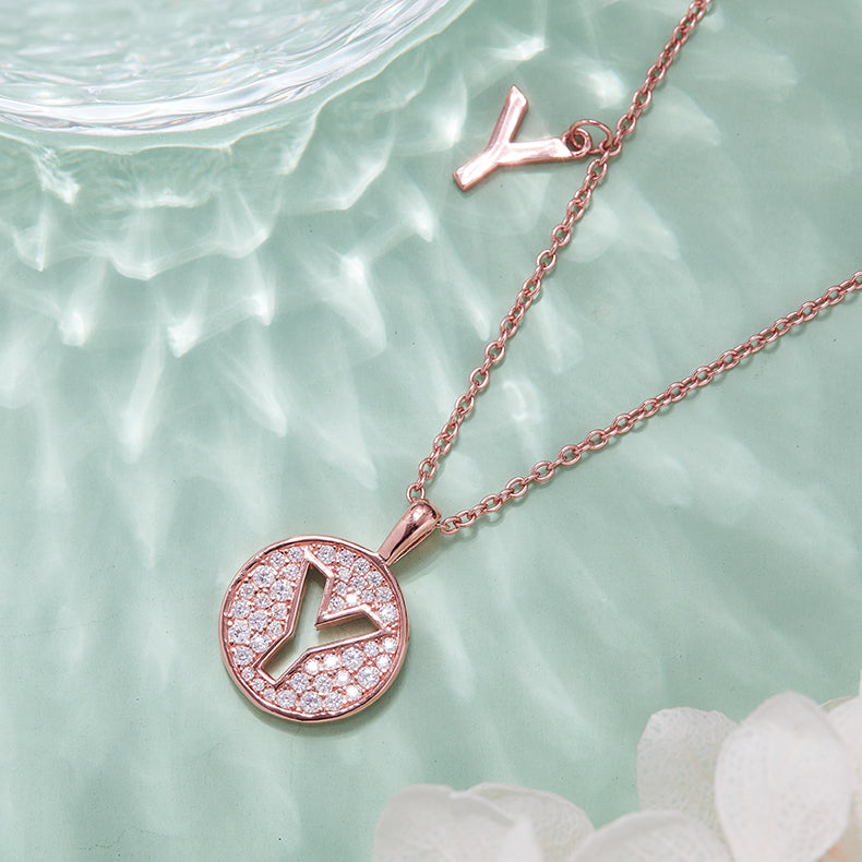 One Of The 26 Letters, Y, Set With Top-quality Moissanite, Luxurious And Fashionable Light Luxury Trend Jewelry, Silver Necklace Pendant S925 Silver Electroplated Rose Gold