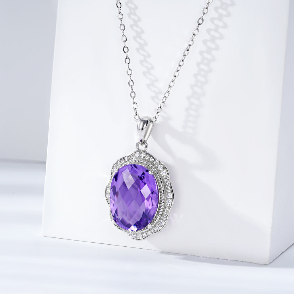 European And American Luxury Style Pendant S925 Silver Set Natural Amethyst Necklace Female