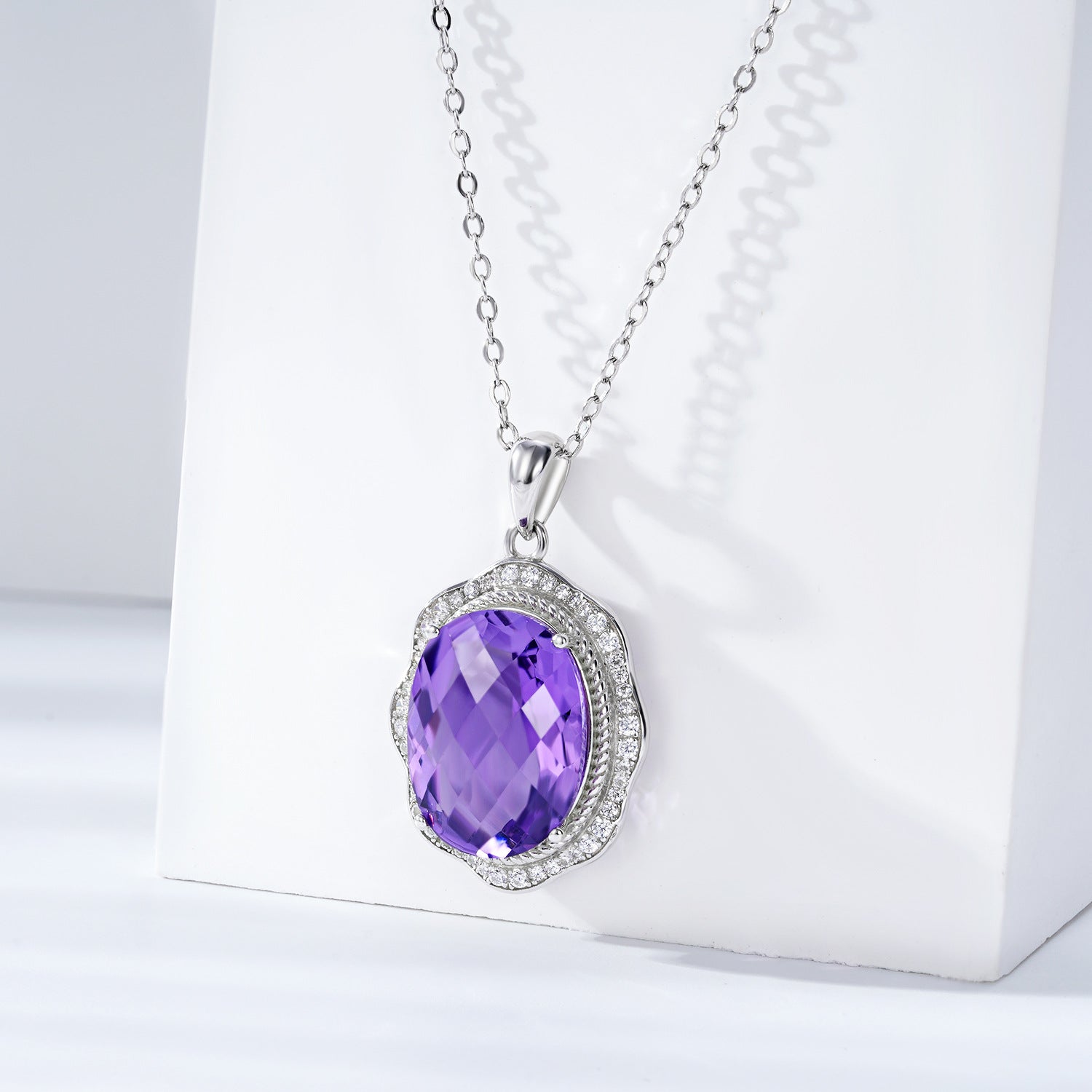 European And American Luxury Style Pendant S925 Silver Set Natural Amethyst Necklace Female