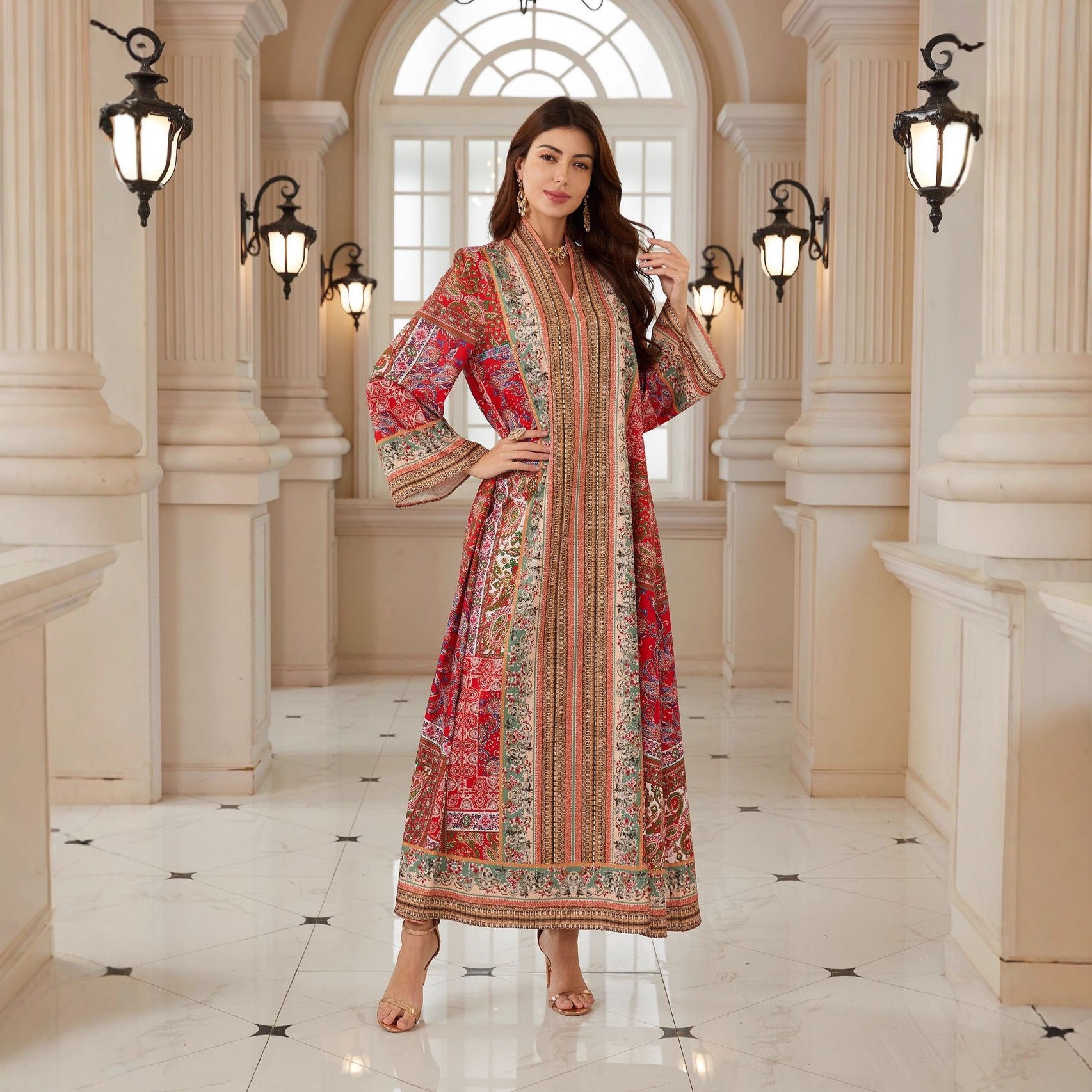 Dubai Abaya Muslim Womens Printed Pullover Dress