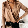 Ladies Elegant Satin Long Sleeved Loose Shirt