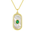 Natural Emerald Pendant S925 Silver Inlaid Fritillaria Necklace Personality Geometric Round Card Shaped Pendant