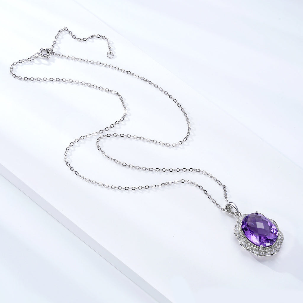 European And American Luxury Style Pendant S925 Silver Set Natural Amethyst Necklace Female