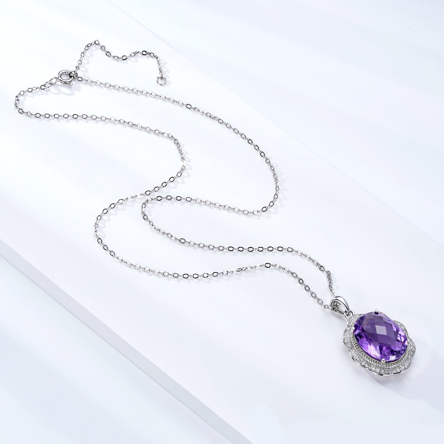 European And American Luxury Style Pendant S925 Silver Set Natural Amethyst Necklace Female