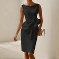 Fashion Bowknot Dress Solid Color Elegant Slim Sleeveless Dresses Women's Casual Office Party Clothing