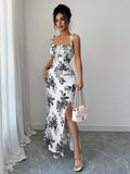 Printed Slip Dress, High-waisted Floral Maxi Dress