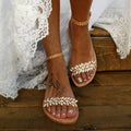 New Women's Word Buckle Strap Fashion Rhinestone Flat Large Size Sandals