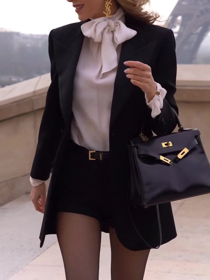 Classic Solid Color Blazers & Shorts Set