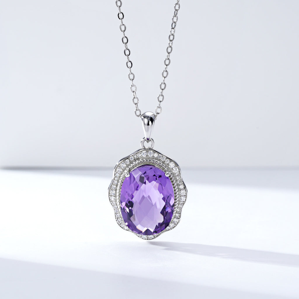 European And American Luxury Style Pendant S925 Silver Set Natural Amethyst Necklace Female