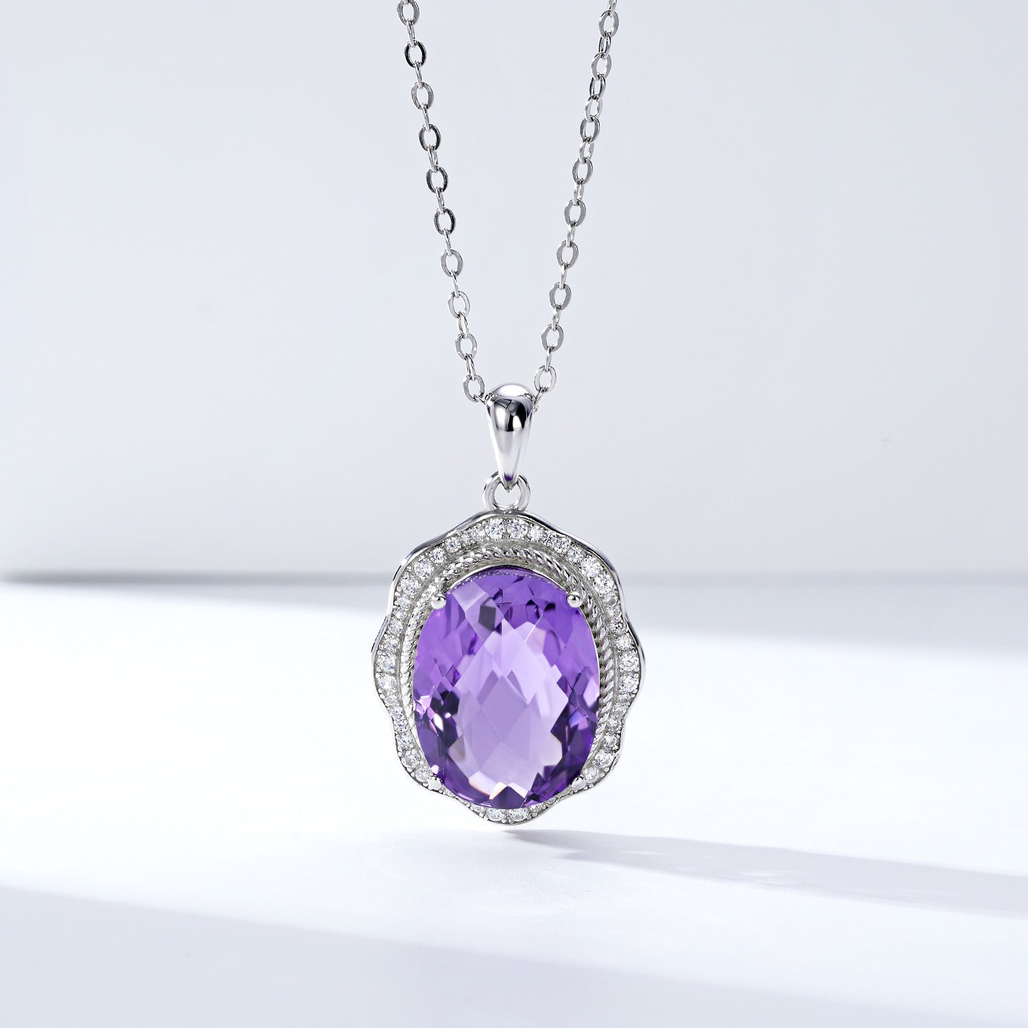 European And American Luxury Style Pendant S925 Silver Set Natural Amethyst Necklace Female