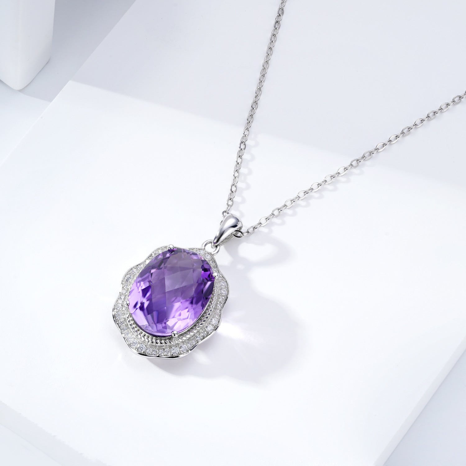 European And American Luxury Style Pendant S925 Silver Set Natural Amethyst Necklace Female