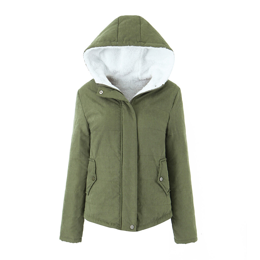 Womens Thickened FleeceLined Hooded Cotton Padded Jacket