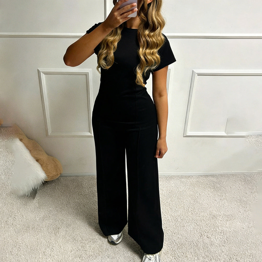 Womens Casual Two-Piece Set Short-Sleeve T-Shirt And Long Pants