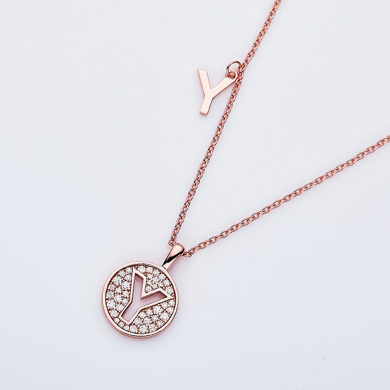 One Of The 26 Letters, Y, Set With Top-quality Moissanite, Luxurious And Fashionable Light Luxury Trend Jewelry, Silver Necklace Pendant S925 Silver Electroplated Rose Gold