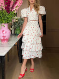Floral Short Sleeve Cropped Top & Cake Ruffle Skirt Set