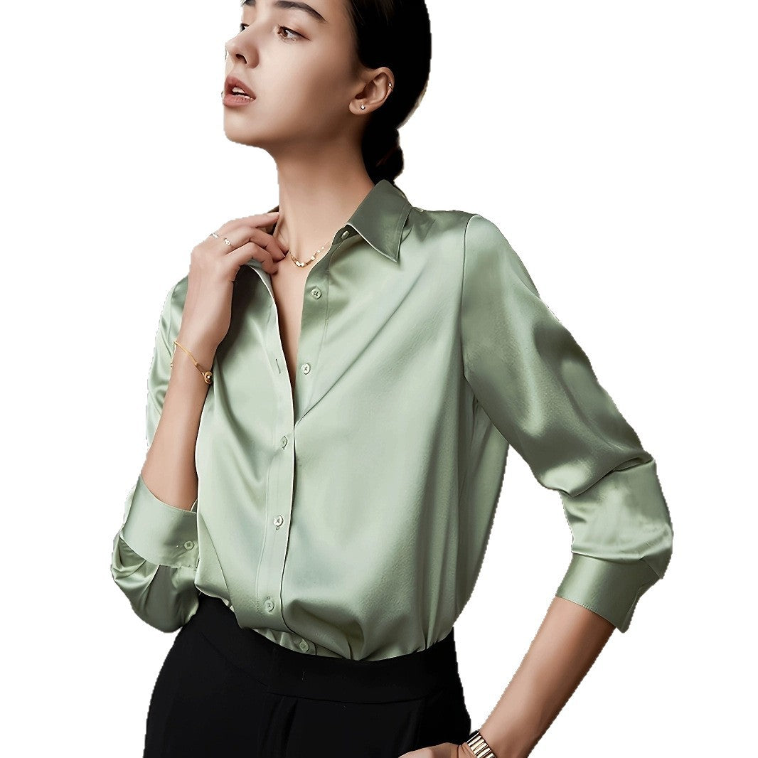 Elegant Satin Long-Sleeve Shirt For Women