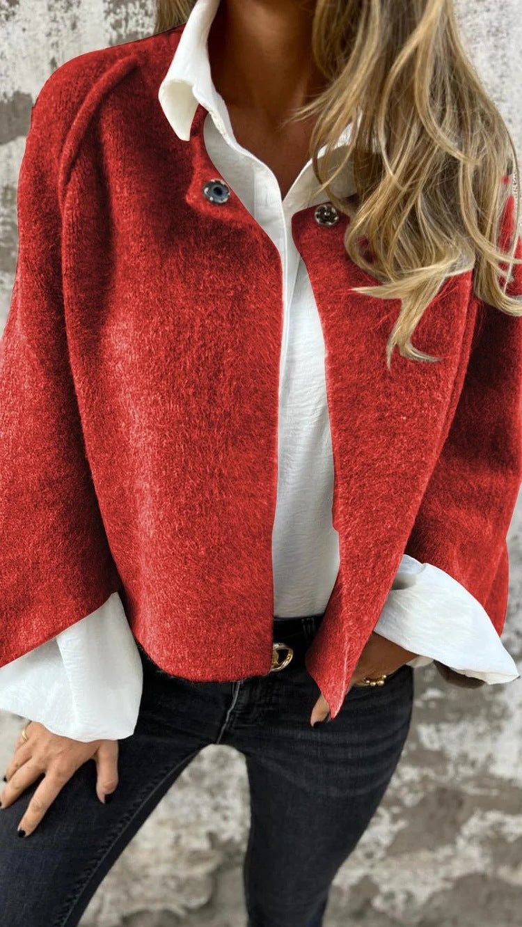 Women's Batwing Sleeve Cardigan Ins Fashion Cropped Jacket Tops Autumn And Winter Loose Short Cashmere Coat