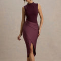 Women's Sleeveless Slit Red Elegant Satin Maxi Dress