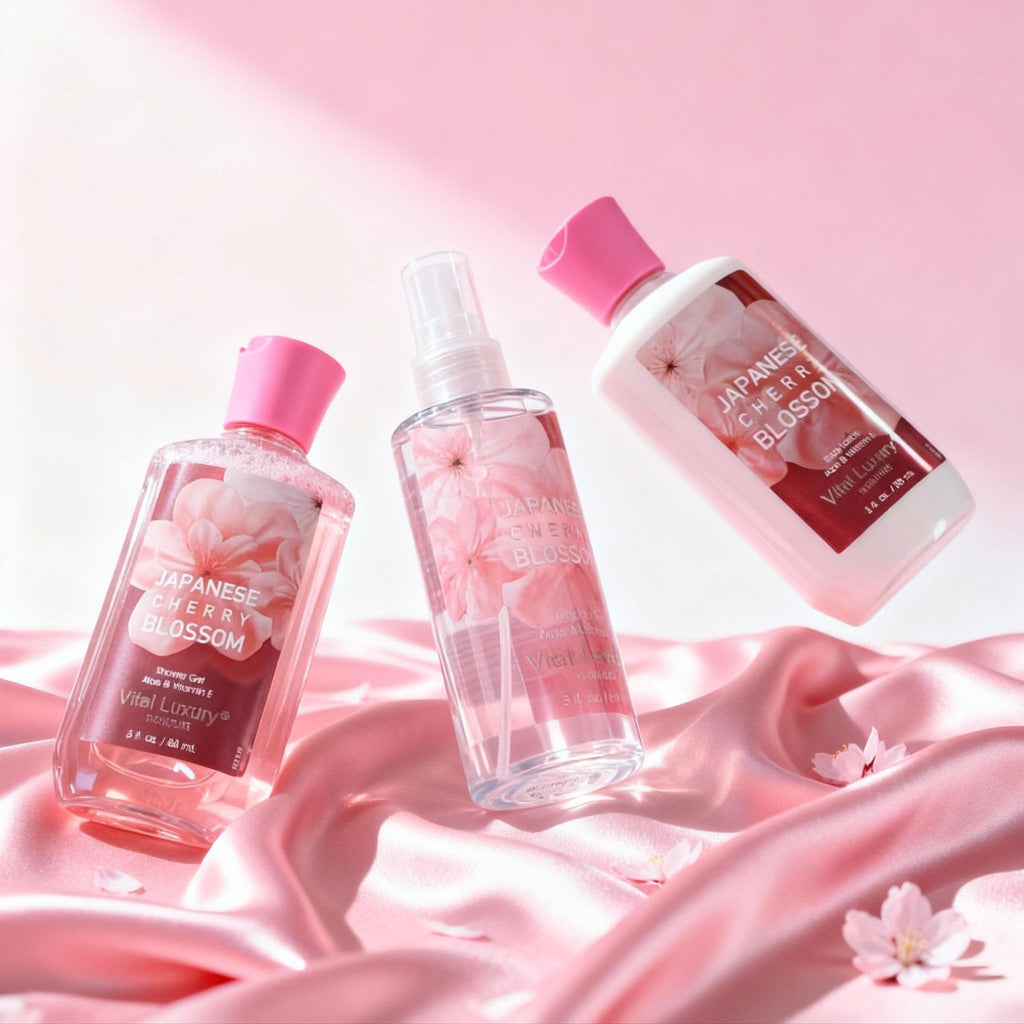 3-piece Set Japanese Cherry Blossom Spa Set With Natural Extracts-Shower Gel, Body Lotion, Body Mist, Bath And Body Gift Set For Women And Girls,  Body Care Travel Set For Birthday Mother's Day Gifts
