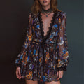 Womens Long Sleeve Waist Cinched Organza Dress With A Collar Short Style