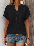 Fashionable Casual Solid-Color Buttoned V-Neck T-Shirt For Women