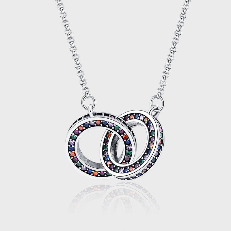 Chain Necklace Female Clavicle Chain Small Luxury S925 Sterling Silver Double Ring Jewelry