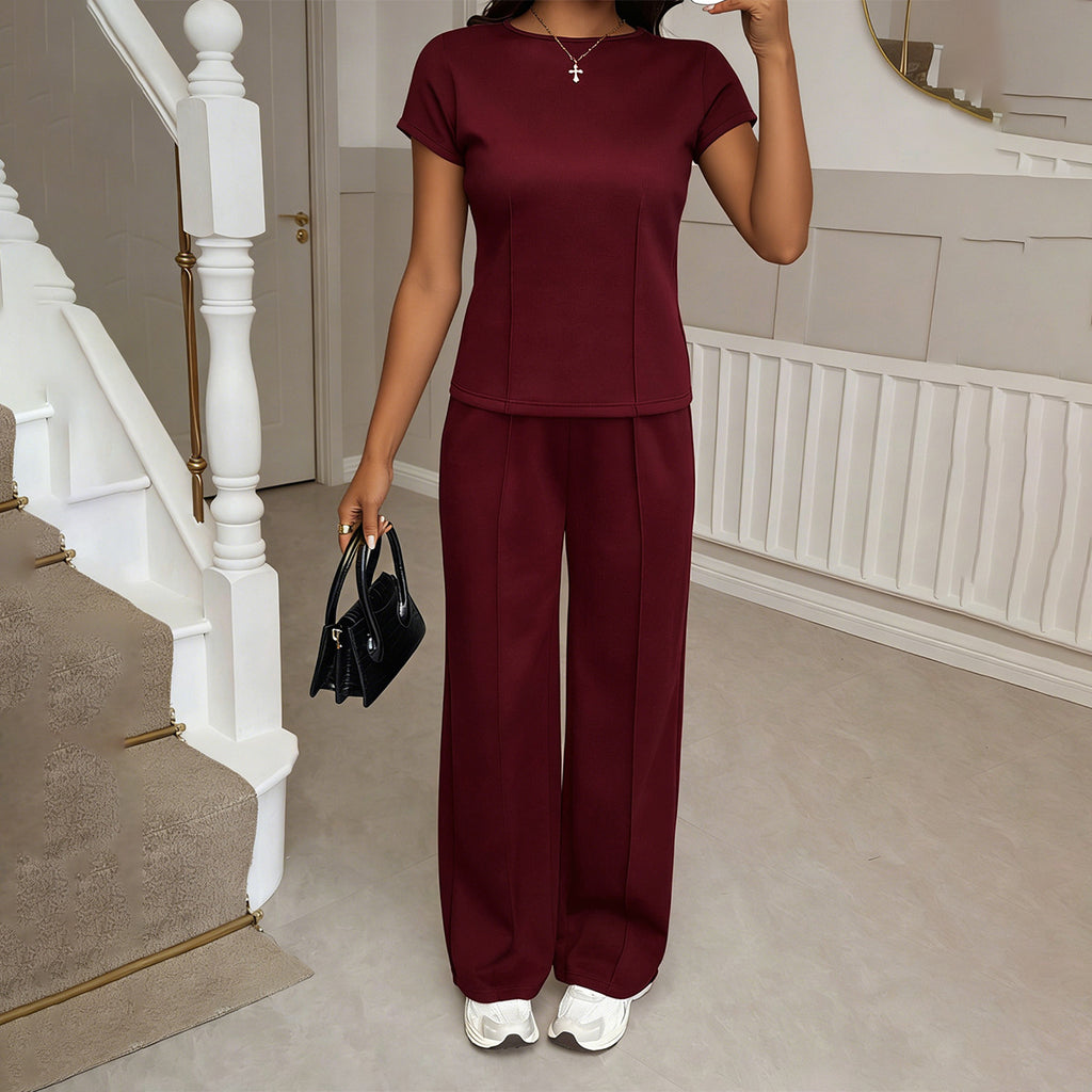 Womens Casual Two-Piece Set Short-Sleeve T-Shirt And Long Pants