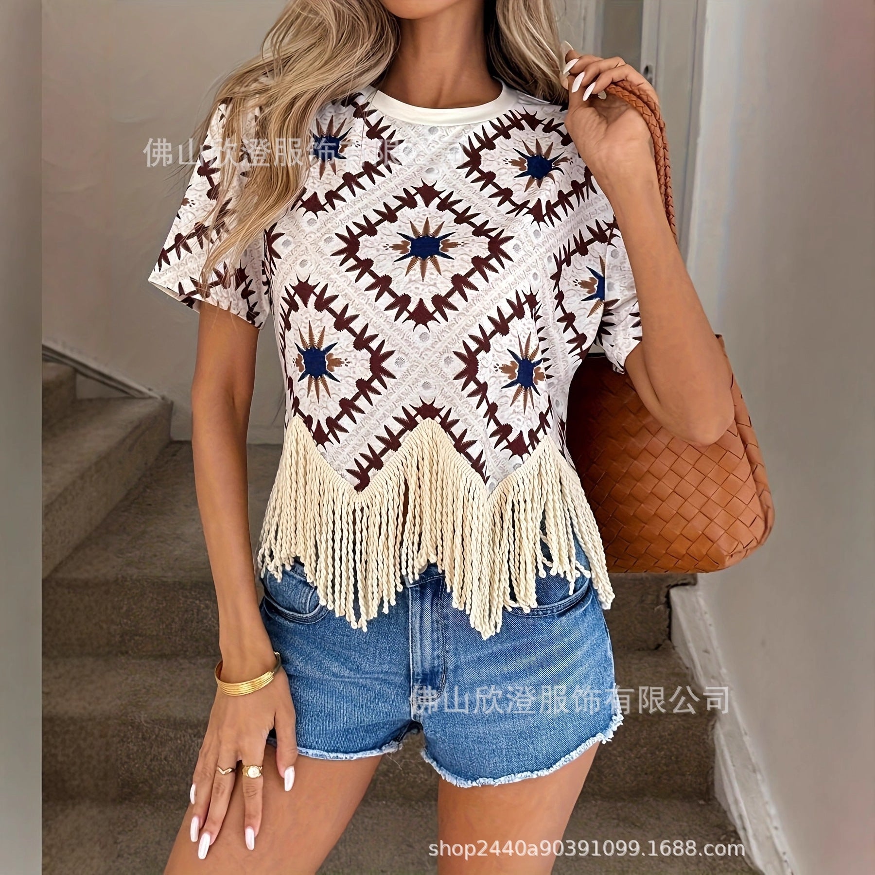 Travel Outfit Ethnic-style Tassel Outerwear For Travel Photos Bohemian Sanya Womens Short-sleeve T-shirt
