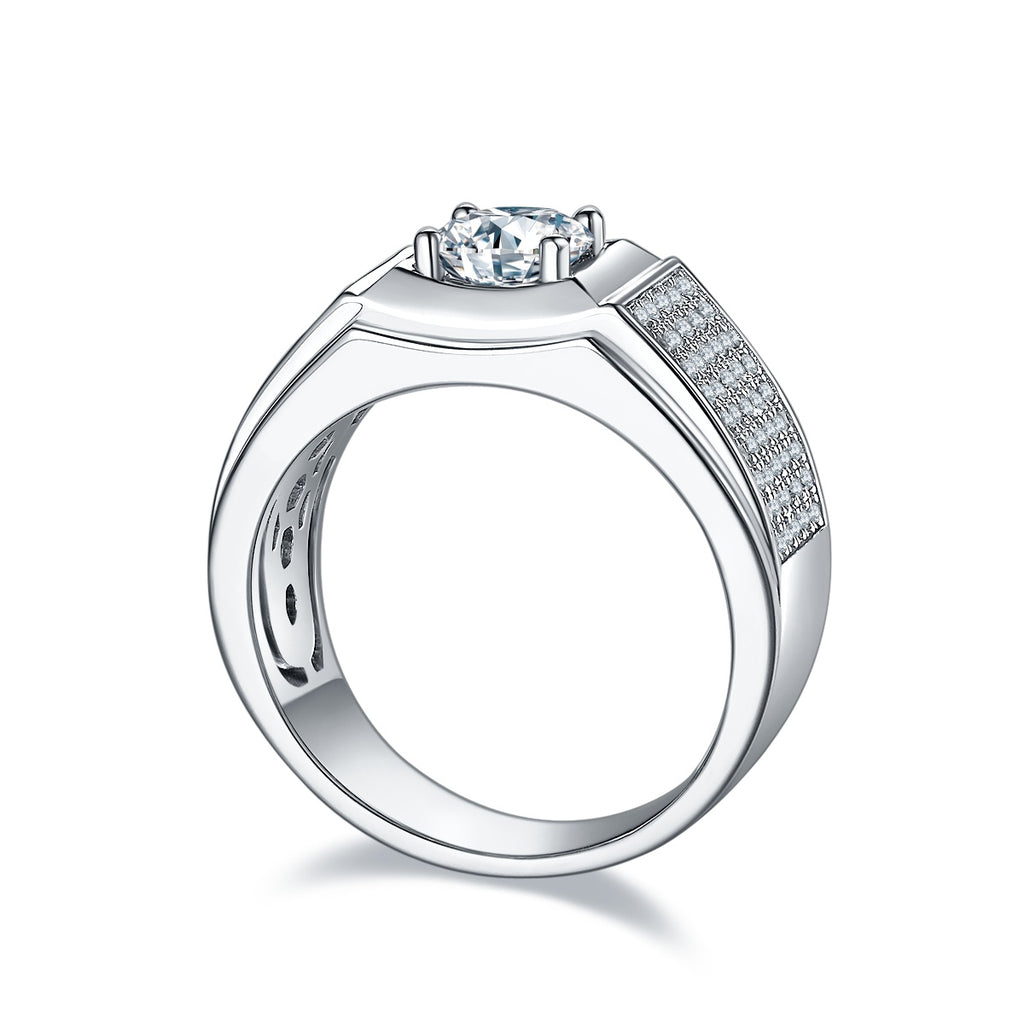 Men's 1-carat Luxury And Fashionable Light Luxury Jewelry Silver Ring Set With Top-quality Moissanite, S925 Silver-plated Platinum