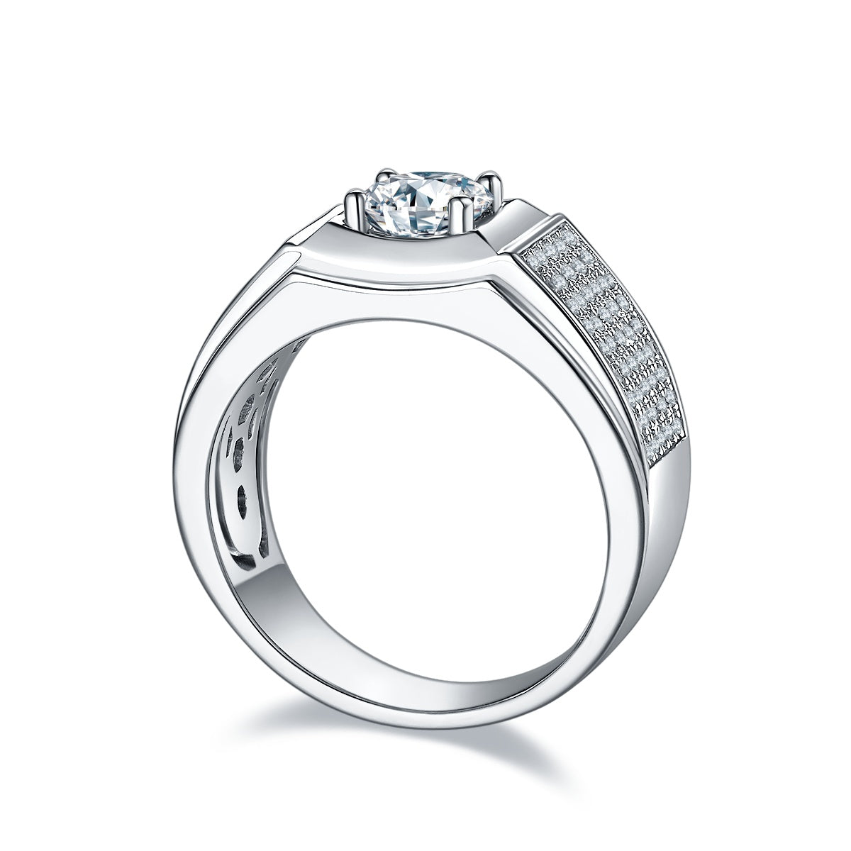 Men's 1-carat Luxury And Fashionable Light Luxury Jewelry Silver Ring Set With Top-quality Moissanite, S925 Silver-plated Platinum