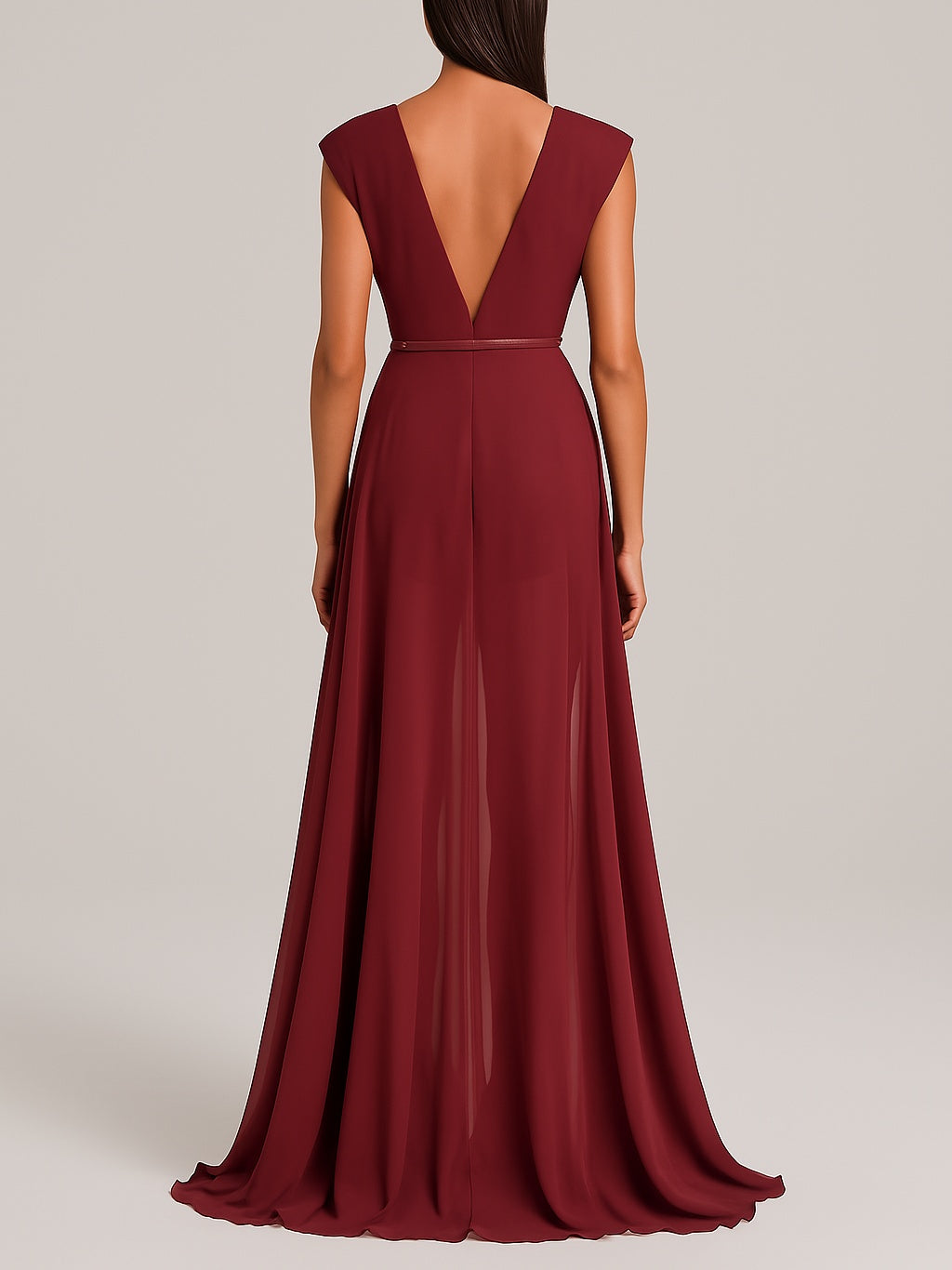 Burgundy Deep V Neck Sleeveless Dress