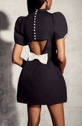 Half Turtleneck Short Sleeved Red Dress Slim Fit High Waist Bow Trim Skirt