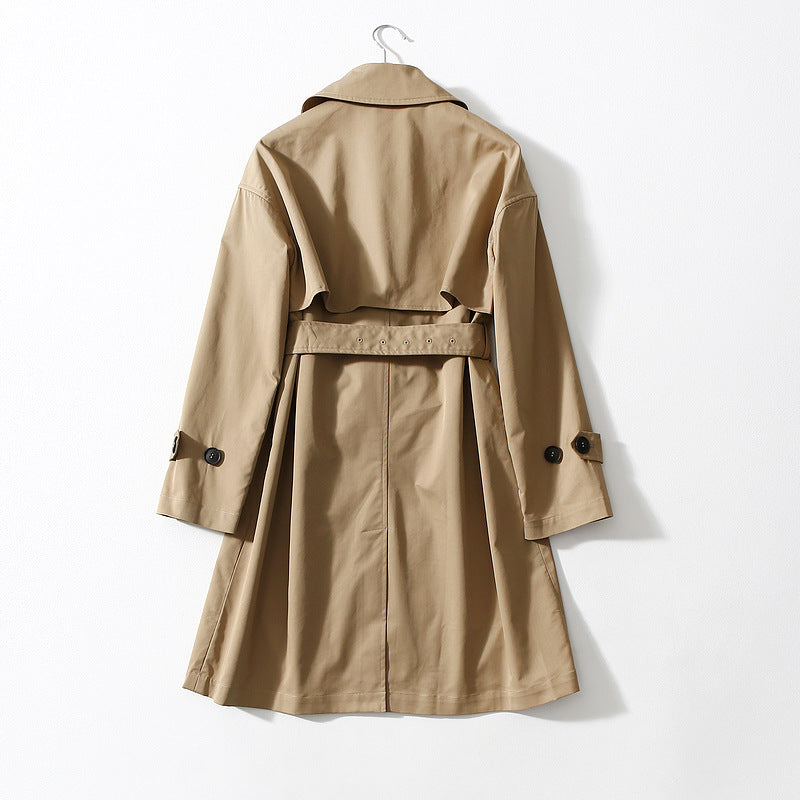 Women's Suit Neck Belt Waist Long Over-the-knee Windbreaker Jacket