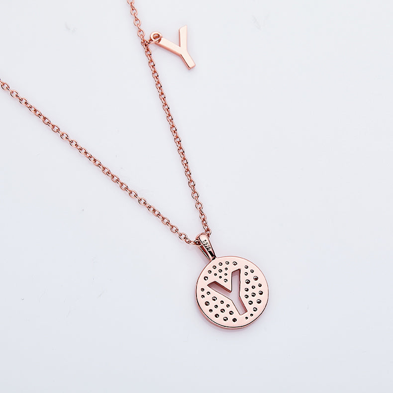 One Of The 26 Letters, Y, Set With Top-quality Moissanite, Luxurious And Fashionable Light Luxury Trend Jewelry, Silver Necklace Pendant S925 Silver Electroplated Rose Gold