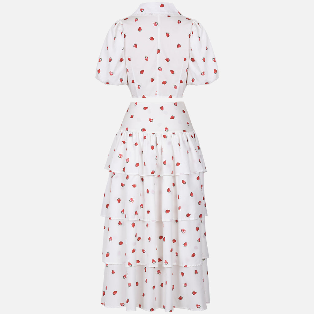 Floral Short Sleeve Cropped Top & Cake Ruffle Skirt Set
