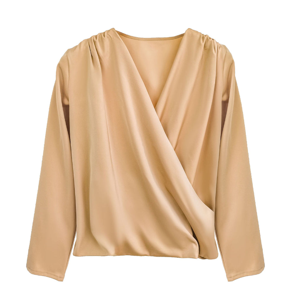 Ladies Elegant Satin Long Sleeved Loose Shirt