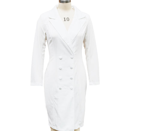 Double-breasted Blazer Dress Fashion Slim-fitting Hip-wrapped Lapel Long-sleeved Dresses Office Commuting Long Jacket Outwear For Women's Clothing