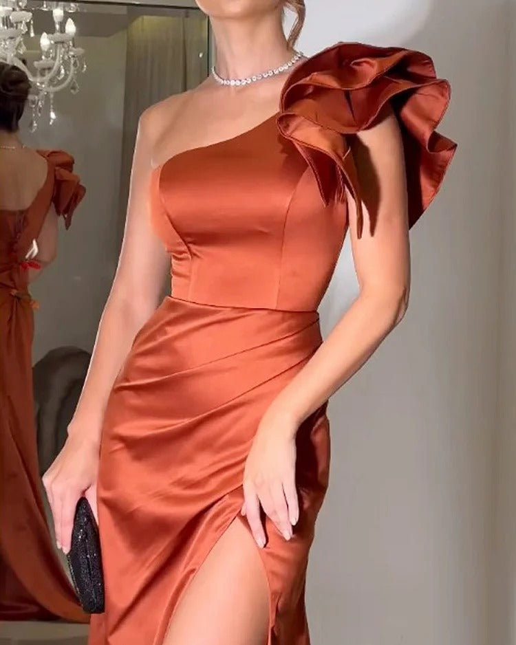 Women's Off-shoulder Elegant Silk Satin Split Dress