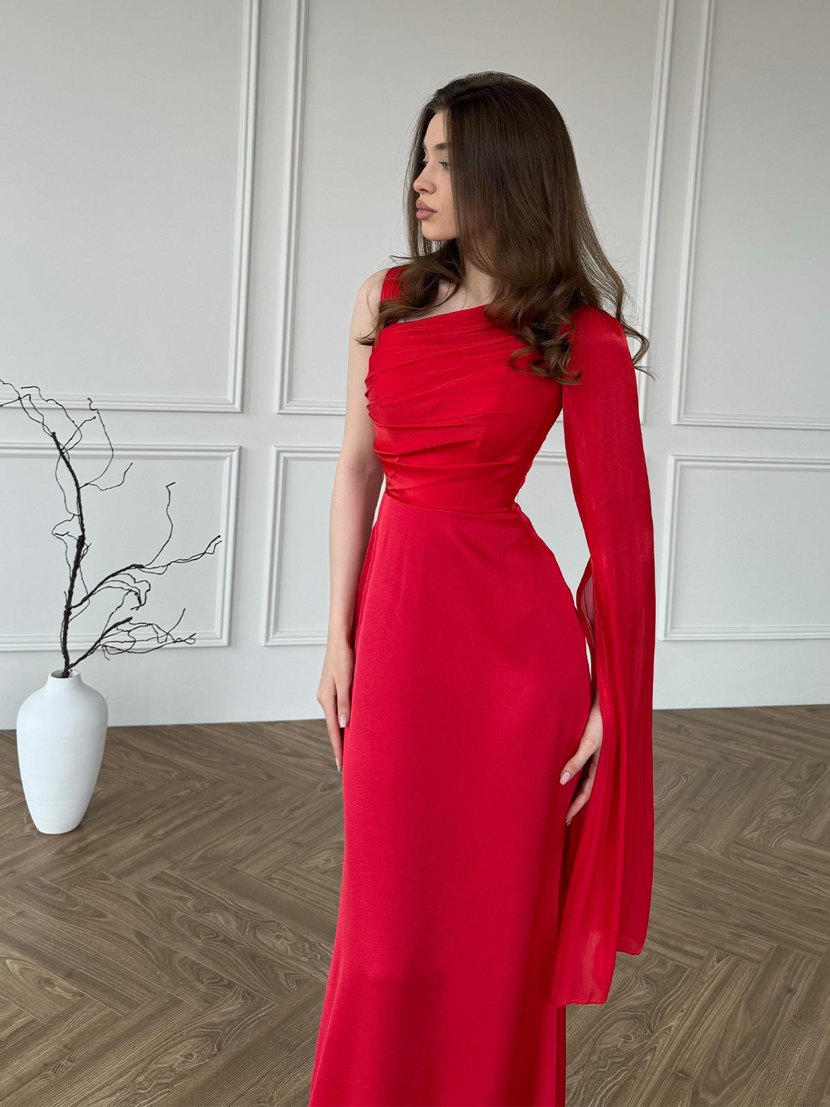 Elegant Single Long Sleeve Slim Satin Dress