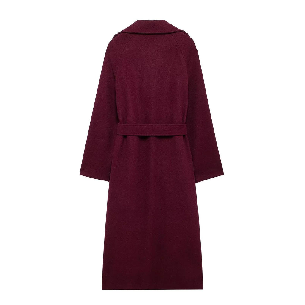Fashion Lapel Woolen Coat With Belt Winter Double-breasted Trench Long Jacket For Women Clothing
