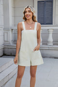Summer Square Neck Shorts Jumpsuit With Pockets INS Fashion Solid Color Beach Bodysuit Women's Clothing