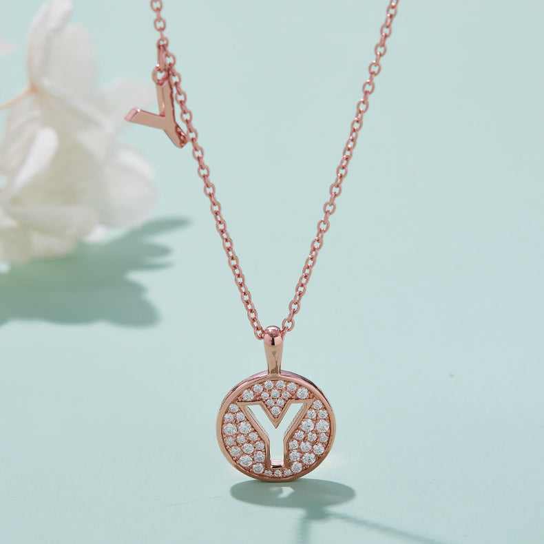 One Of The 26 Letters, Y, Set With Top-quality Moissanite, Luxurious And Fashionable Light Luxury Trend Jewelry, Silver Necklace Pendant S925 Silver Electroplated Rose Gold
