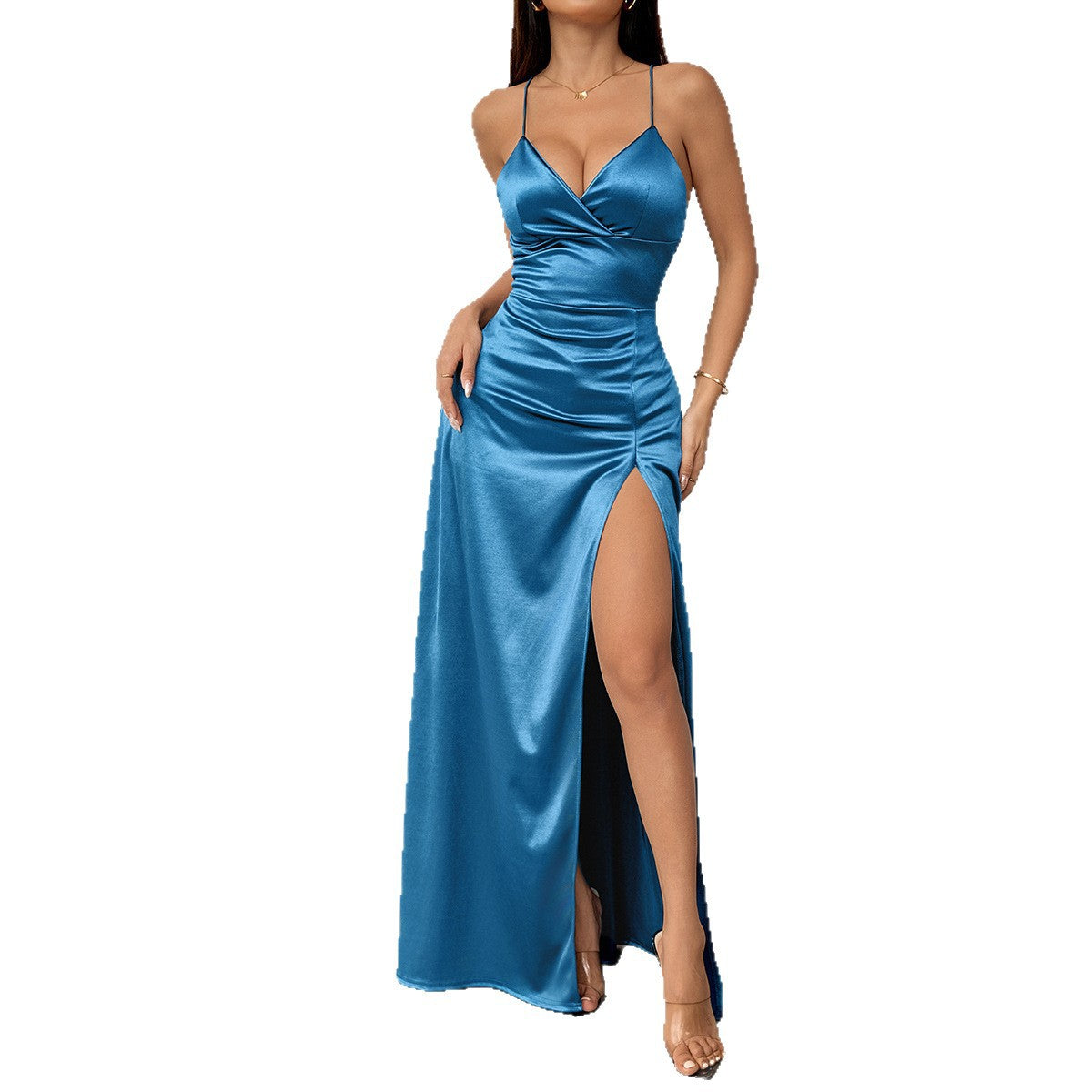 Satin Slit Strap Elegant Women's Dress