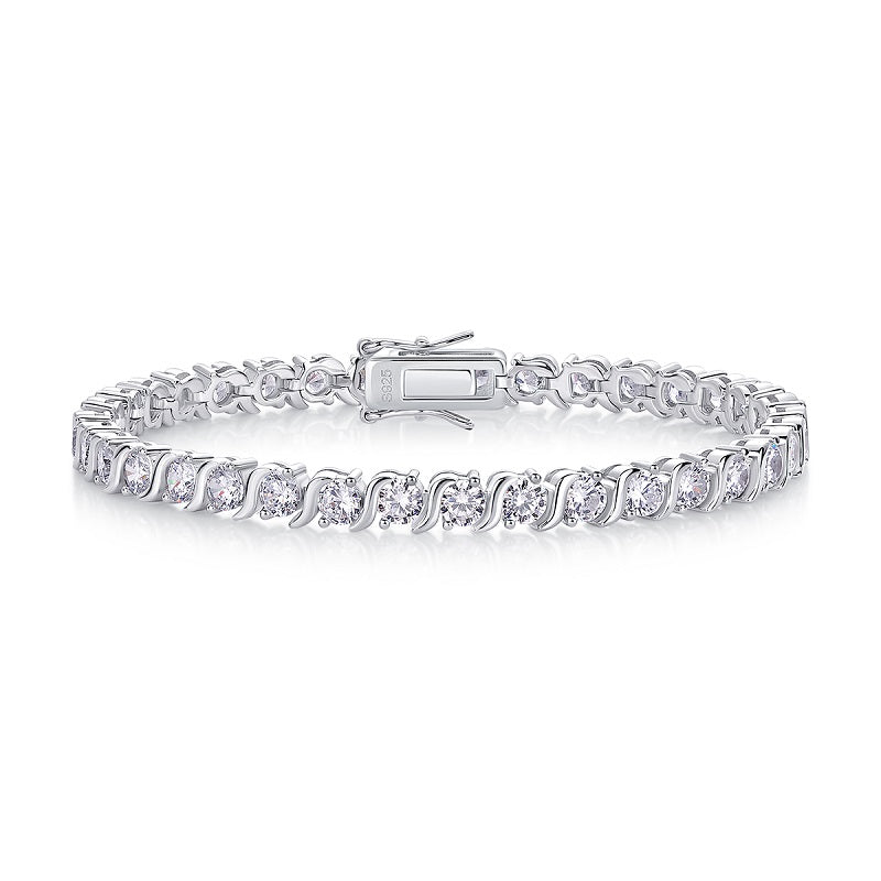 Set With Top-quality Moissanite, This Luxurious And Fashionable Light Luxury Trend Jewelry Silver Bracelet Is Made Of S925 Silver Electroplated With Platinum