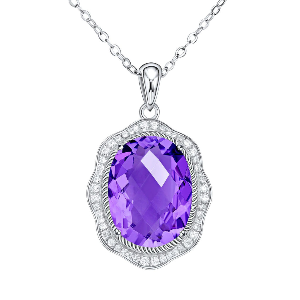 European And American Luxury Style Pendant S925 Silver Set Natural Amethyst Necklace Female