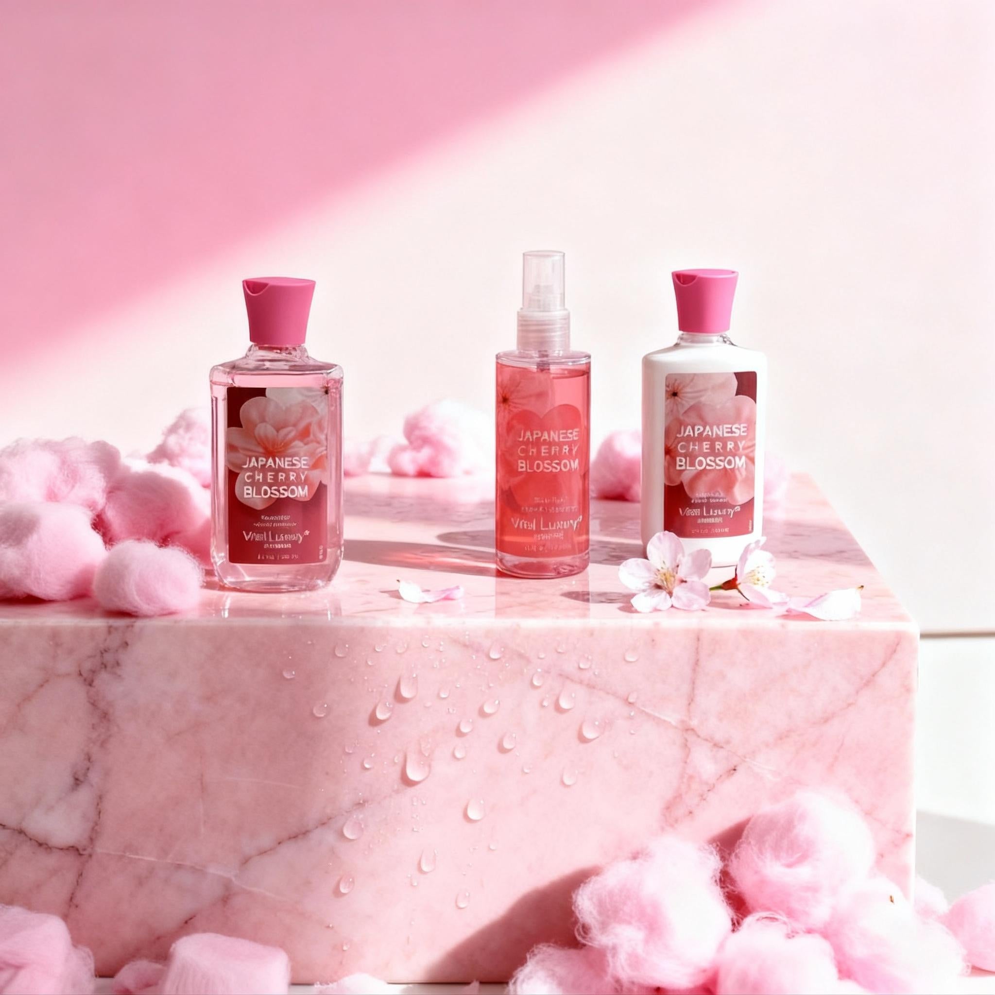 3-piece Set Japanese Cherry Blossom Spa Set With Natural Extracts-Shower Gel, Body Lotion, Body Mist, Bath And Body Gift Set For Women And Girls,  Body Care Travel Set For Birthday Mother's Day Gifts